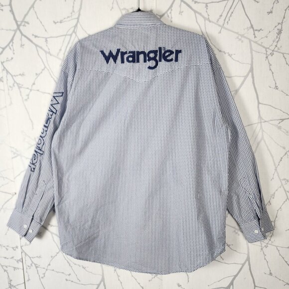 Wrangler Blue Printed Cotton Logo Embroidered Western Shirt - Picture 3 of 7